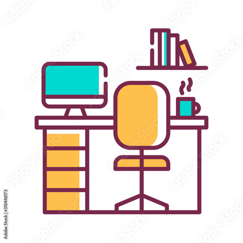 Working space color line icon. Comfortable personal space. For productive work. Pictogram for web page, mobile app, promo. UI UX GUI design element. Editable stroke.
