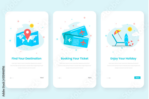 Travel onboarding screen user interface kit for mobile app templates concept. Modern flat design concept of web page design for mobile app and website