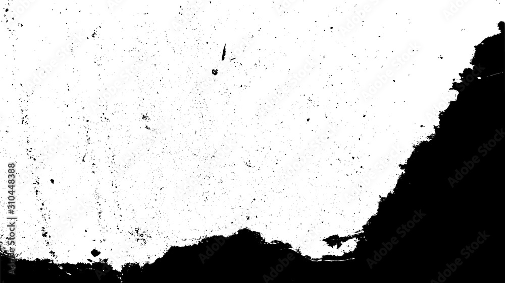 Grunge pattern. Peeling Paint on old metal surface. Black white texture. Distress grain. Grungy dirty overlay. Stock vector illustration