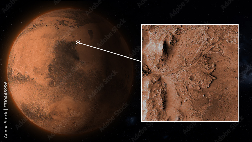 Jezero Crater of the planet Mars illustration, some elements of this image furnished by Nasa
