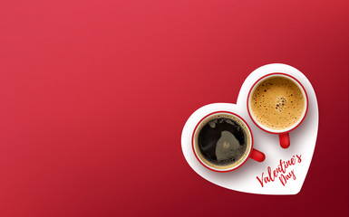 happy valentine's day concept. cup of coffee on red background