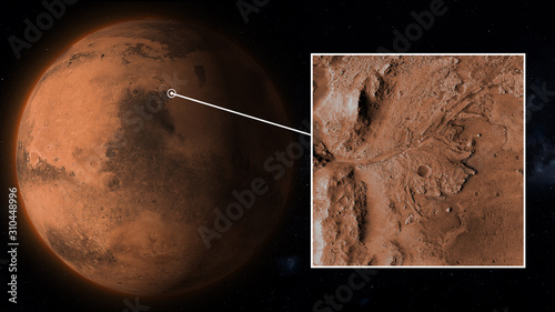 Foto Jezero Crater of the planet Mars illustration, some elements of this image furni