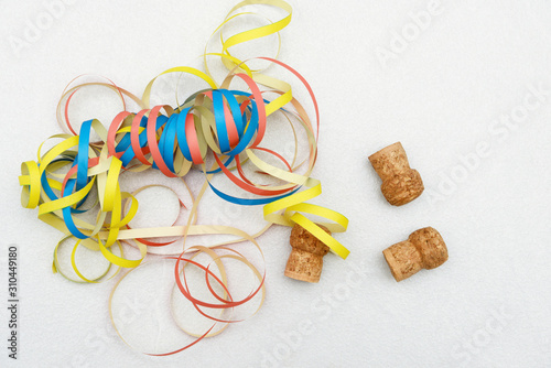 Canvas Print trash after New Year's Eve or carnival party, bottle caps and colorful streamer