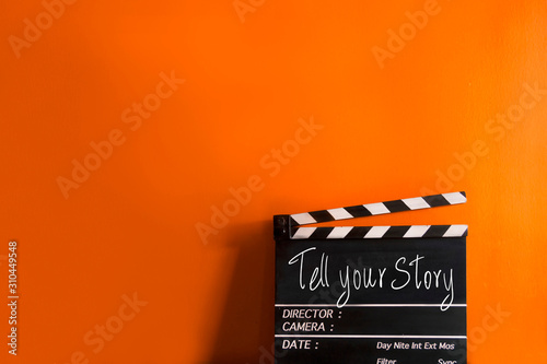 tell your story- text title on film slate 