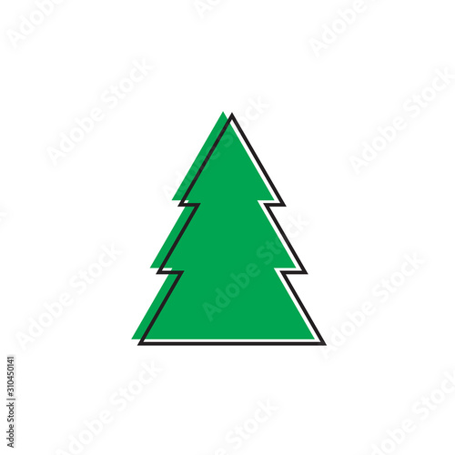Green Christmas tree flat vector icon isolated on a white background.X mas tree icon.