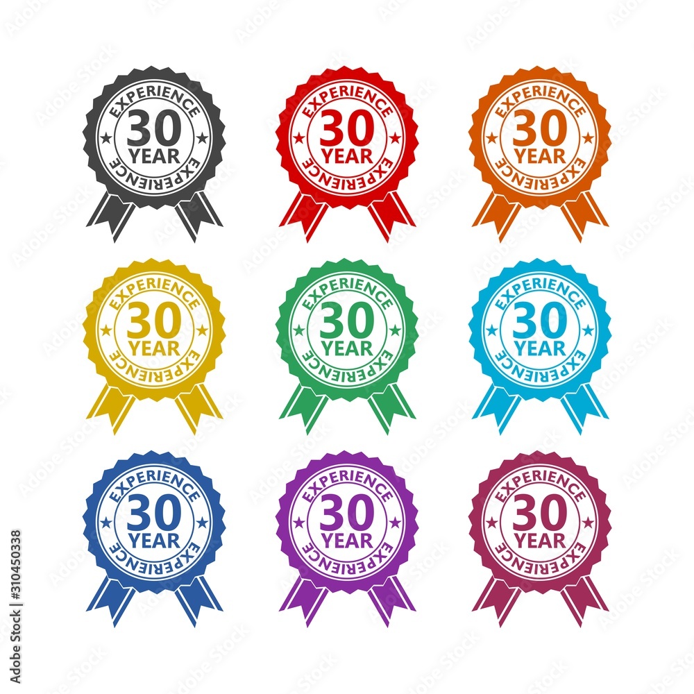 Thirty years experience color icon set isolated on white background Thirty years experience color icon set isolated on white background
