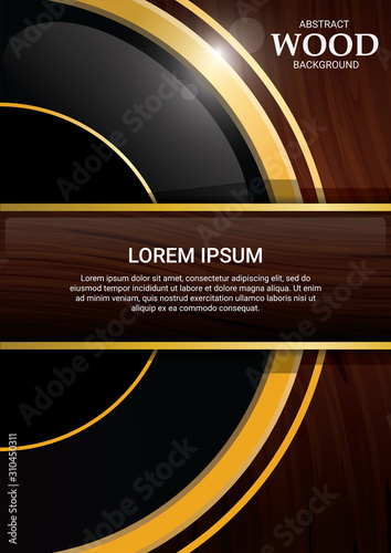 Modern wooden theme background template with black & golden globe with bar in the middle. Vector illustration.	