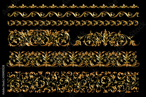 Vintage ornament. set. Metallic frame and borders.