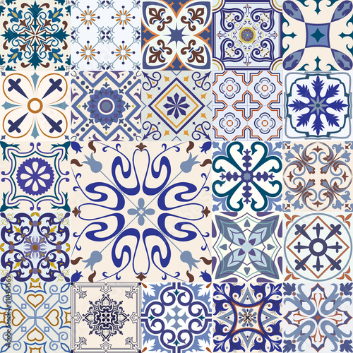 Big set of tiles in portuguese, spanish, italian style. For wallpaper, backgrounds, decoration for your design, ceramic, page fill and more.