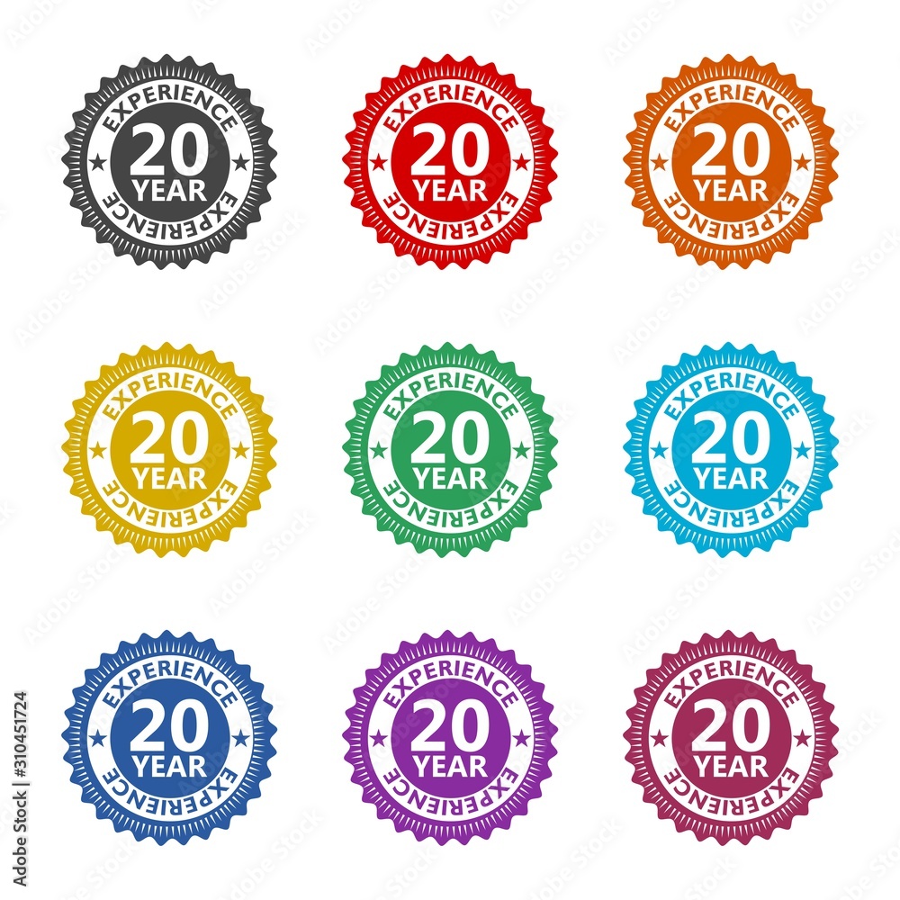 Twenty years experience color icon set isolated on white background