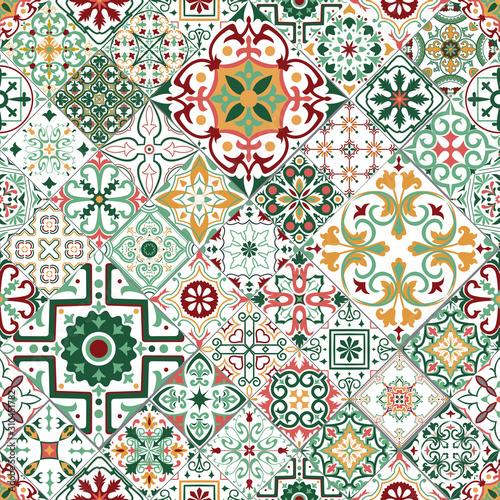 Seamless tiles background in portuguese style. Mosaic pattern for ceramic in dutch, portuguese, spanish, italian style.