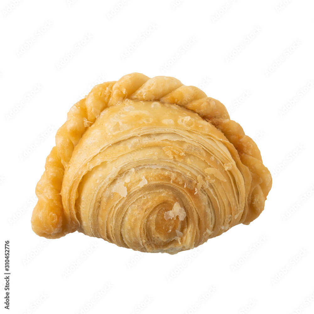 Homemade chicken Curry puffs isolated on white background. Homemade chicken Curry puffs isolated on white background.