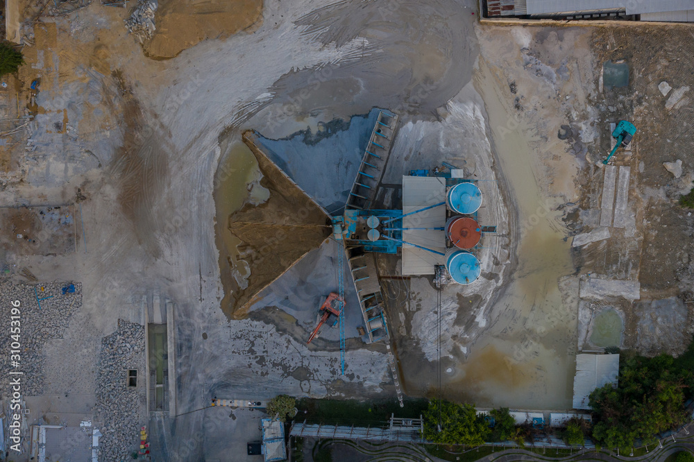 Aerial view of the cement concrete mixing