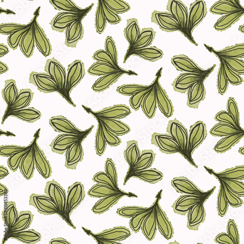 Floral Green Leaf Motif Watercolor Background. Seamless Vector Pattern Brown ...