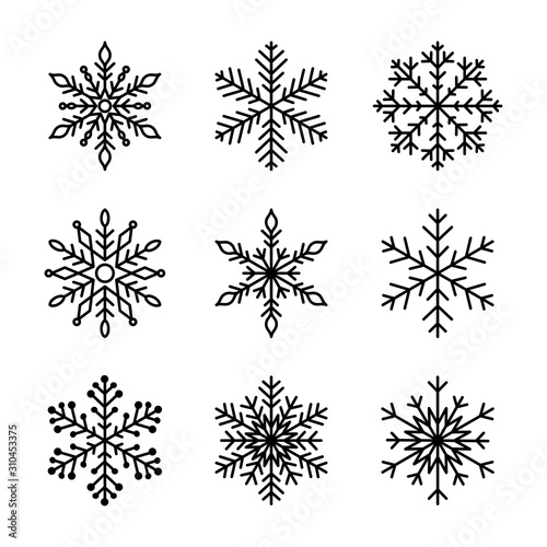 Christmas and winter snow flakes set vector, beautiful collection