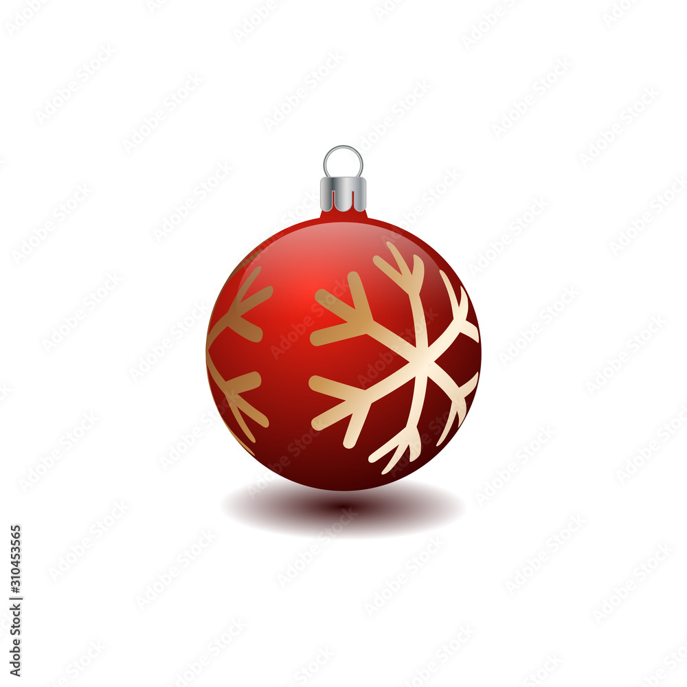 3d red Christmas tree bauble,ornament icon with snowflake isolated on a white background. 3d red Christmas tree bauble,ornament icon with snowflake isolated on a white background.