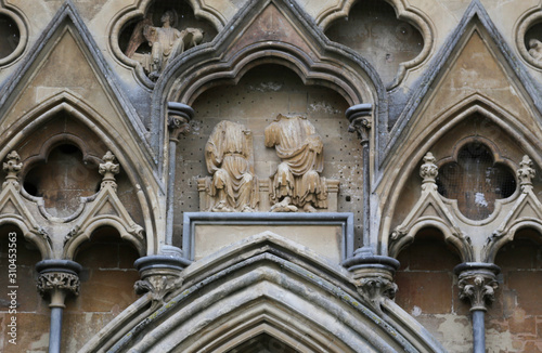 Detail of headless statues on a cathedral in Somerset  UK.  Vandalised during the Monmouth Rebellion  or Pitchfork Rebellion.