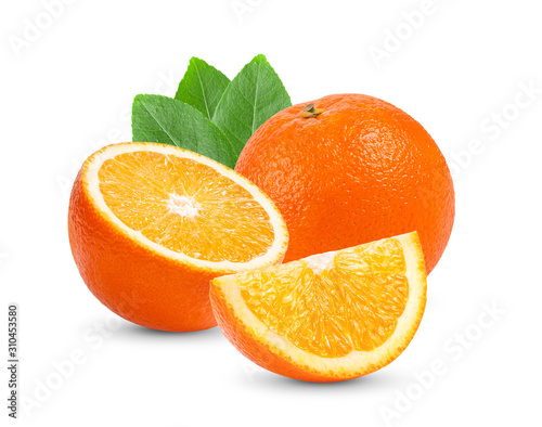 Ripe half of orange citrus fruit isolated on white background
