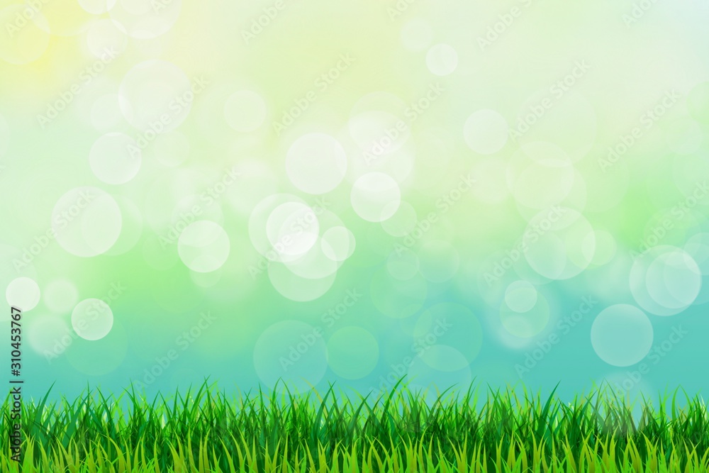 abstract background with green grass and flowers