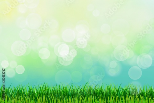 abstract background with green grass and flowers