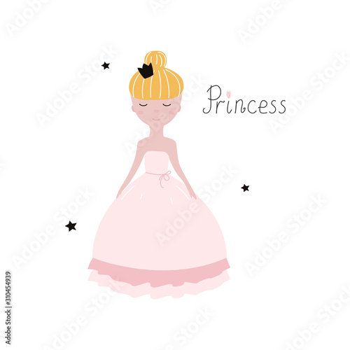 Princess on white background. Vector illustration for printing on fabric, pos...