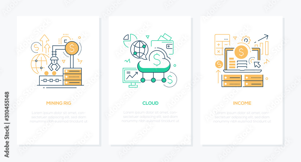 Technology and finance - vector line design style banners set Technology and finance - vector line design style banners set
