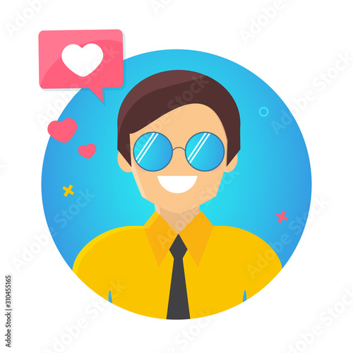 Blogger concept icon. Popular Young Boy with like simbol. Social Media avatar. Blog. Online Channel. Vector illustration.