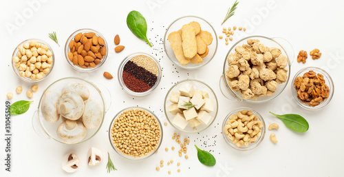 Papier peint Assortment of soy products, nuts, superfoods and mushrooms