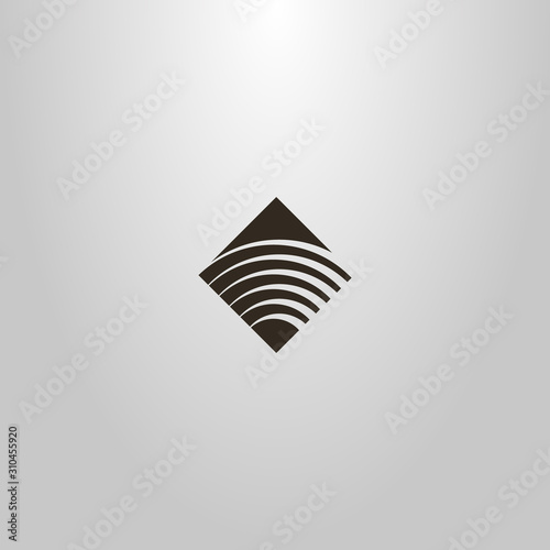 black and white simple abstract vector sign of rhombus with arched stripes below