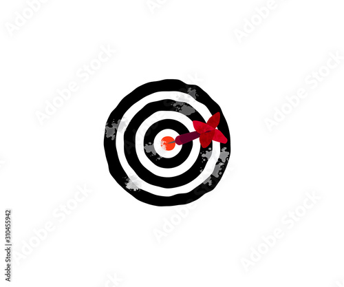 target dart  with arrow on white background in watercolor. Success target marketing Concept, sign symbol background,  vector illustration.