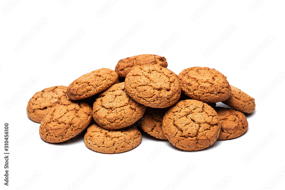 a lot of oatmeal cookies on a white background