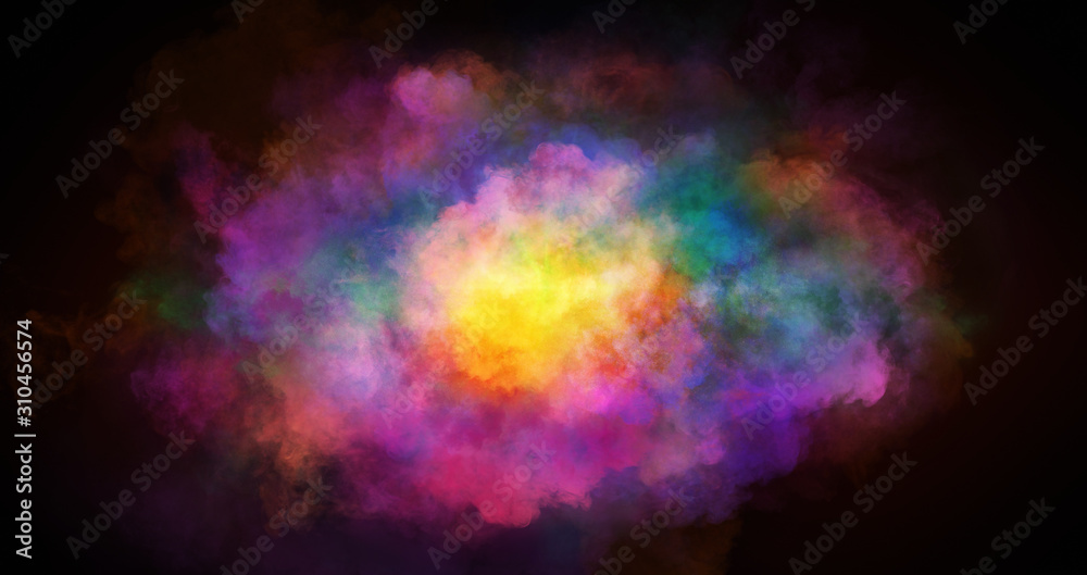 Abstract clouds of color smoke colorful texture background. Colored gas galaxy explosion, dust, vape smoke liquid abstract clouds design for poster, banner, web, landing page, cover. 3D illustration
