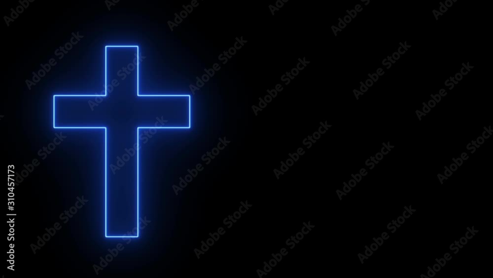Christianity neon crucfix, religion concept,blue,red,pink on the black background Christianity neon crucfix, religion concept,blue,red,pink on the black background