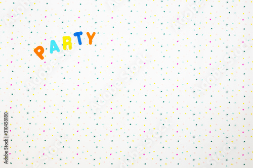 The word party printed on a various colored stars background, colorful party concept