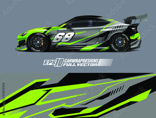 Racing car wrap design vector. Graphic abstract stripe racing background kit designs for wrap vehicle  race car  rally  adventure and livery. Full vector eps 10