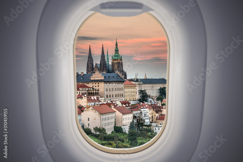 View from airplane on Prague castle in Czech republic.