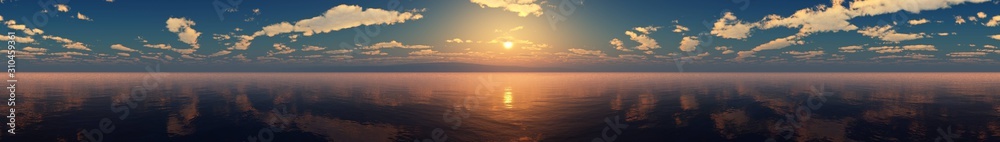 Panorama of the sea at sunset, the sky with clouds over the ocean