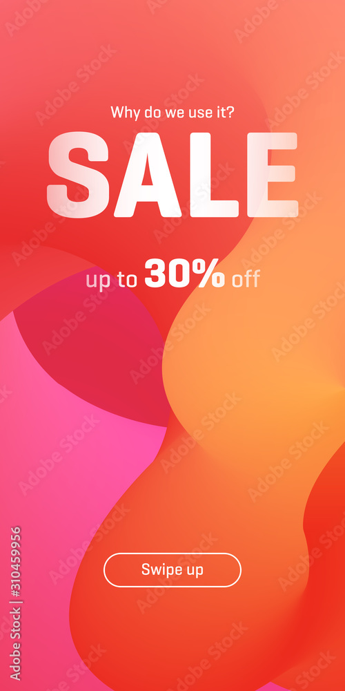 Obraz premium Sale banner design in fluid style with up to 30 percent off. Dynamical forms, flowing liquid shapes. Gradient color. Template for logo, flyer or presentation. Vector illustration. Sale concept
