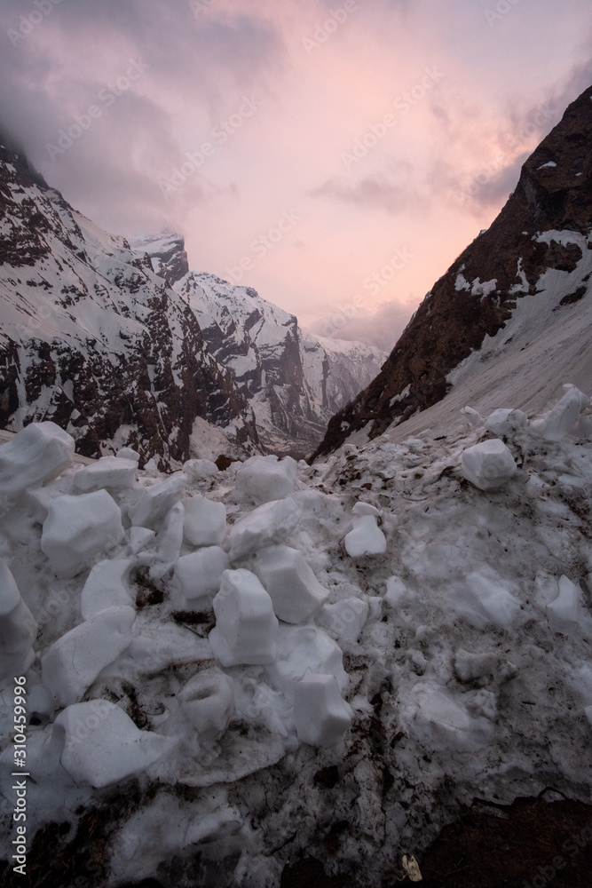 custom made wallpaper toronto digitalLandscape with Machapuchare-Fishtail peak view red sky from Tadapani during trekking in Himalaya Mountains, Nepal.