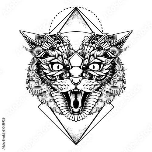 ethnic cat illustration and tshit design