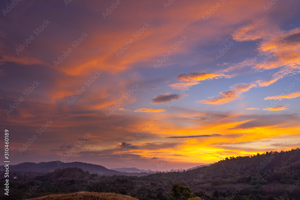 A beautiful twilight sky on top of mountain.