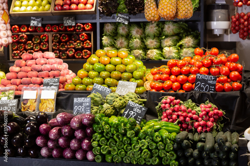 Fruits and vegetables on market counter