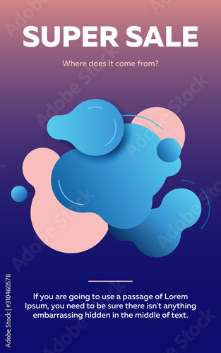 Super sale abstract colorful background design. Dynamical forms, flowing liquid shapes, wavy line. Gradient color. Template for logo, flyer or presentation. Vector illustration. Sale concept