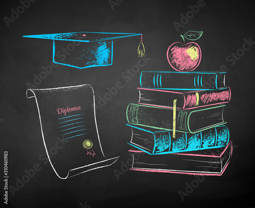 Chalk drawn set of education symbols