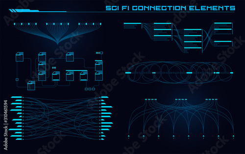 Set of Sci Fi Modern User Interface Elements. Futuristic Abstract HUD. Good for game UI. Connection elements for data infographics. Vector Illustration EPS10