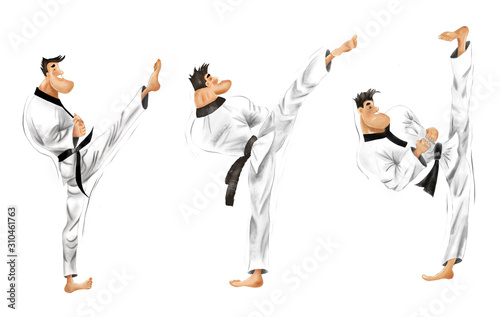 Taekwondo kick. Taekwondo man. Illustration of taekwondo man who showing kicks