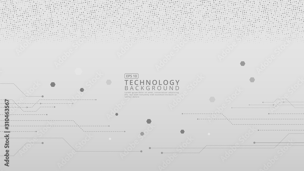 Abstract technology white background line and dots. Vector circuit