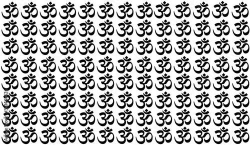 White Background with Traditional Indian symbols: mantra, om, ganesh. Seamless pattern with Spiritual Yoga Symbol of Om, Aum ,Ohm India symbol Meditation, yoga mantra hinduism buddhism zen, icon.