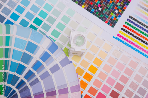 Press color management. Cmyk stripe loupe and color palettes. Commercial printing. Choose a color.