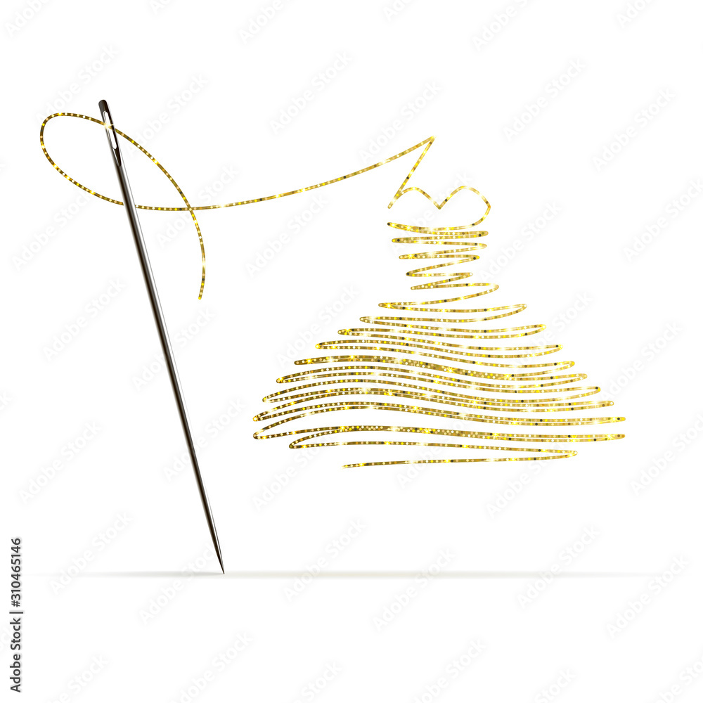 Needle with Gold Thread in the Form of a Cocktail Dress